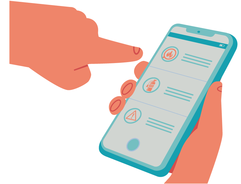 Illustration of a hands holding and usign a mobile phone.