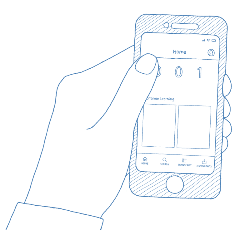 Sketch of a hand holding a mobile phone.
